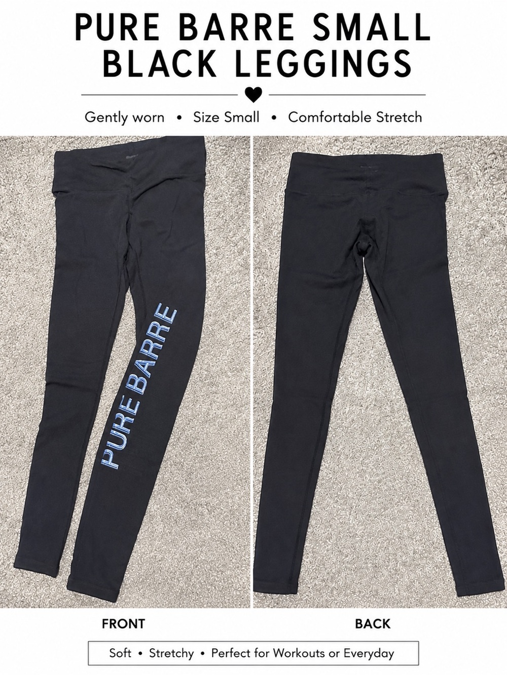 Pure Barre Black Leggings with Blue Side Logo